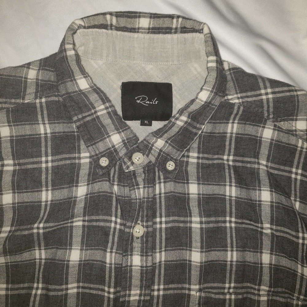 Rails Men's Connor Charcoal Cream Plaid Button Do… - image 3